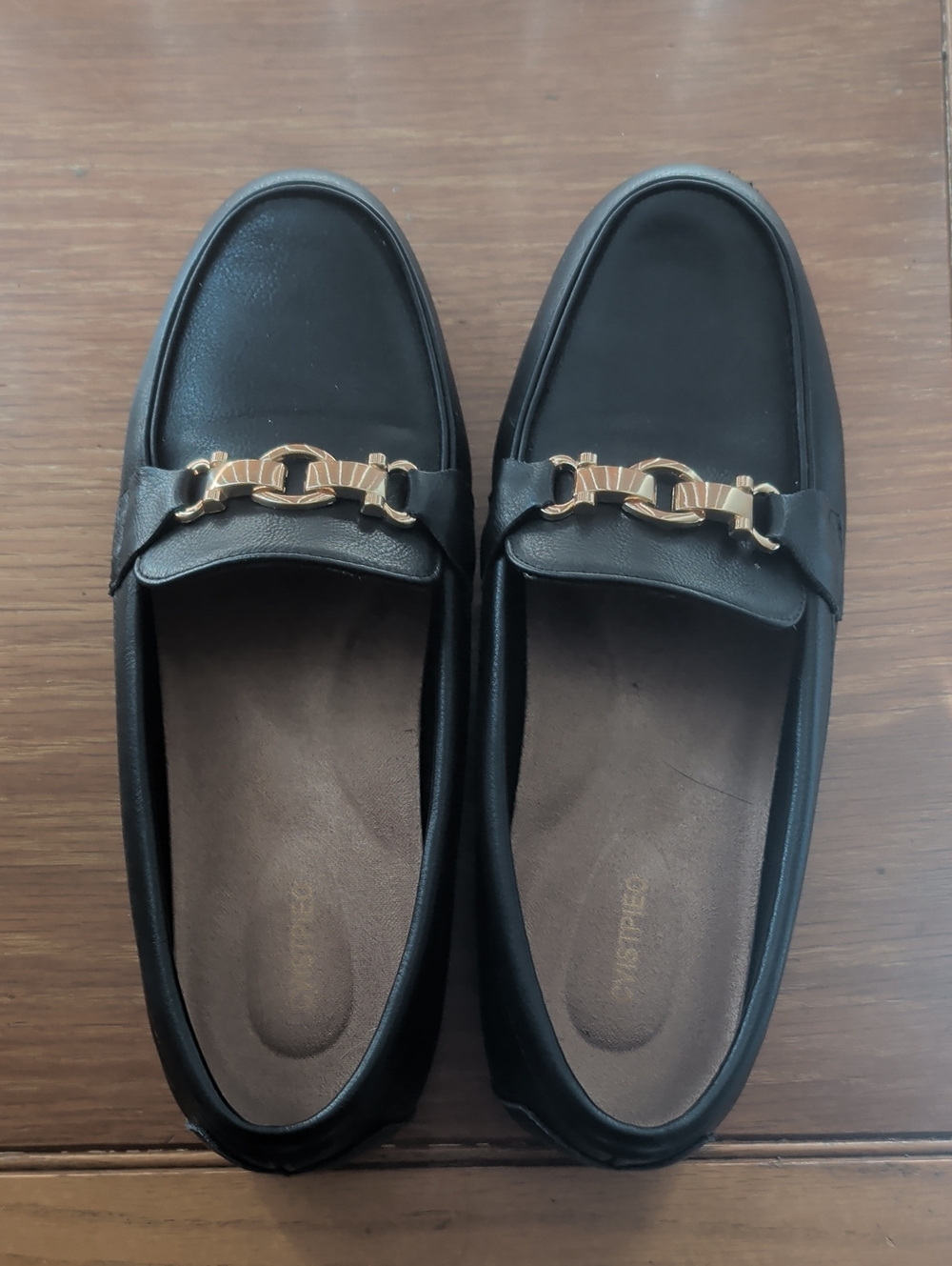 Black Leather Chain-Trim Loafers